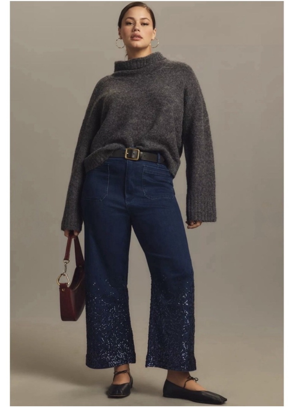 Anthropologie Maeve Colette Cropped High-Rise Wide-Leg Jeans Sequin Sparkle 26